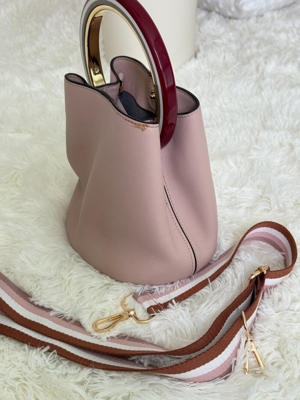 Marni Mini Bucket Bag Pink | Gold Ring Handle | Excellent + Bonus Strap - Picture 13 of 13